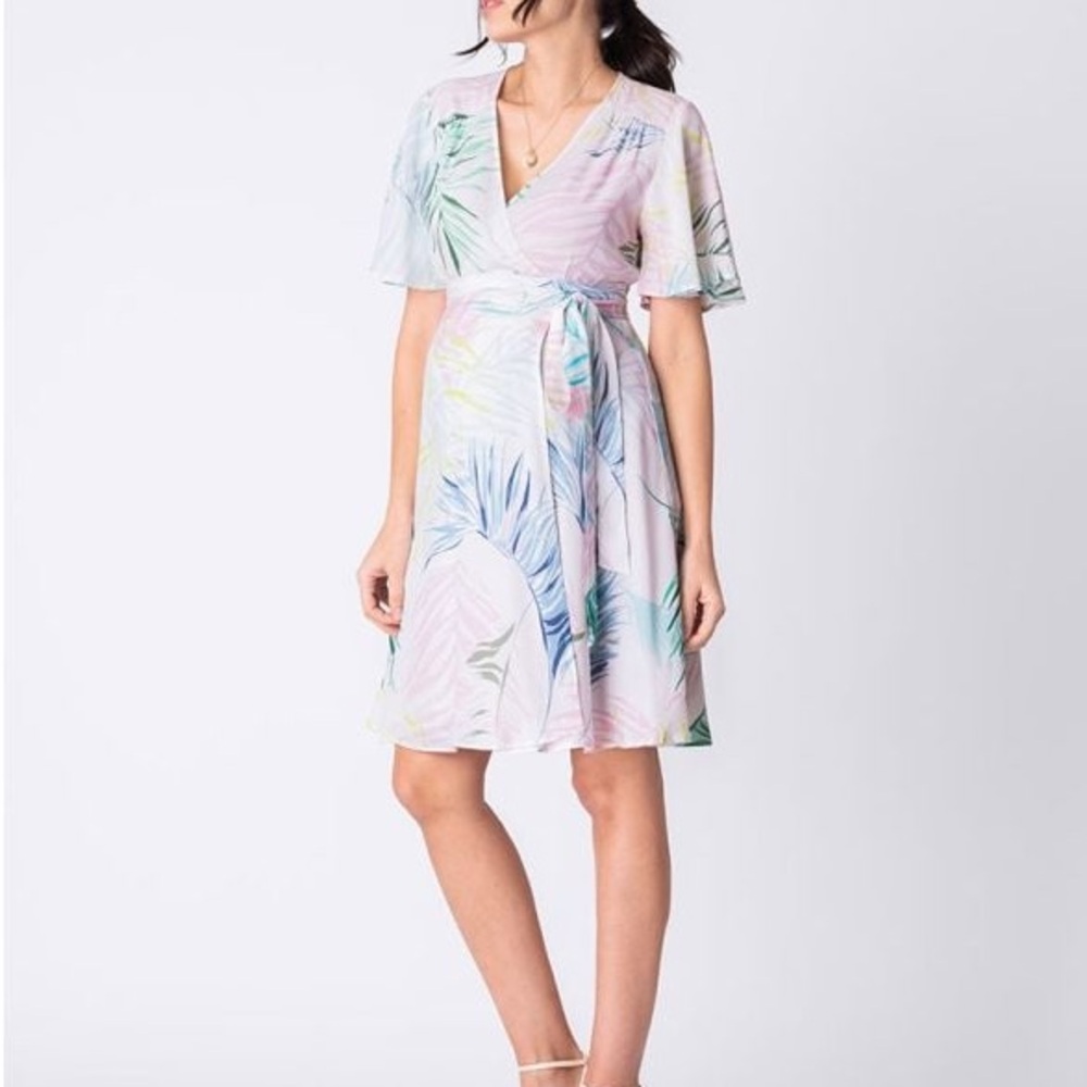 SERAPHINE MATERNITY & NURSING WHITE PASTEL LEAF PRINT WRAP DRESS SIZE 6